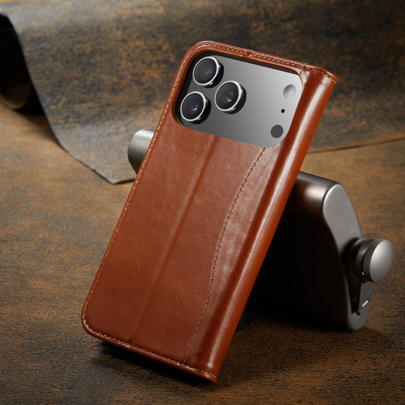 Étui en cuir véritable – Style portefeuille chic pour créateurs nomades