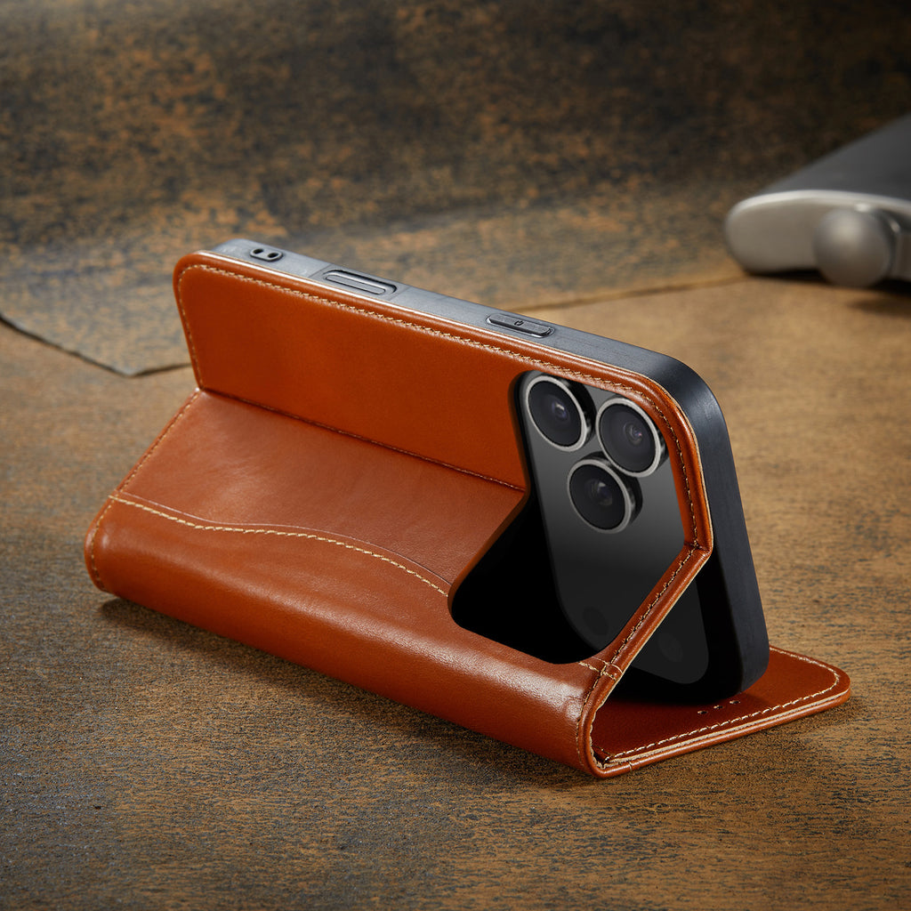 Étui en cuir véritable – Style portefeuille chic pour créateurs nomades