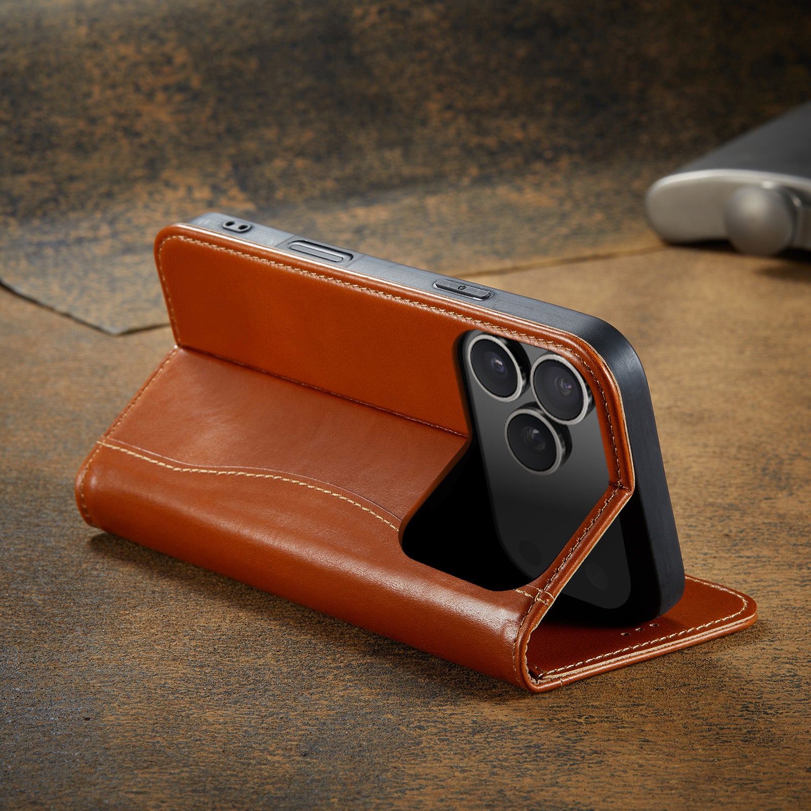 Étui en cuir véritable – Style portefeuille chic pour créateurs nomades